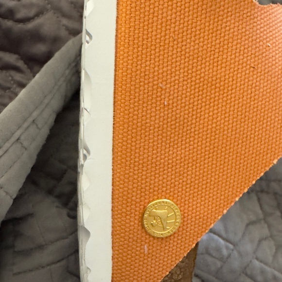 Birkenstock Bright Orange Sandals with Gold Big Buckles - Picture 5 of 5